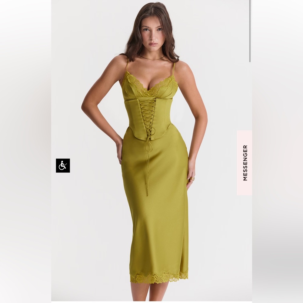 Beautiful House of CB Salma green chartreuse corset slip dress worn once size XS